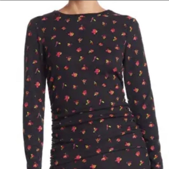 Abound Nordstrom black floral ribbed dress medium ruched sides - Picture 2 of 8